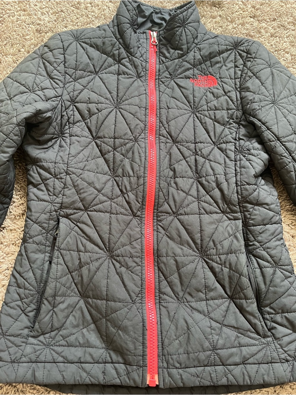 The North Face Quilted Kids Puffer Jacket - Gray with Pink Trim